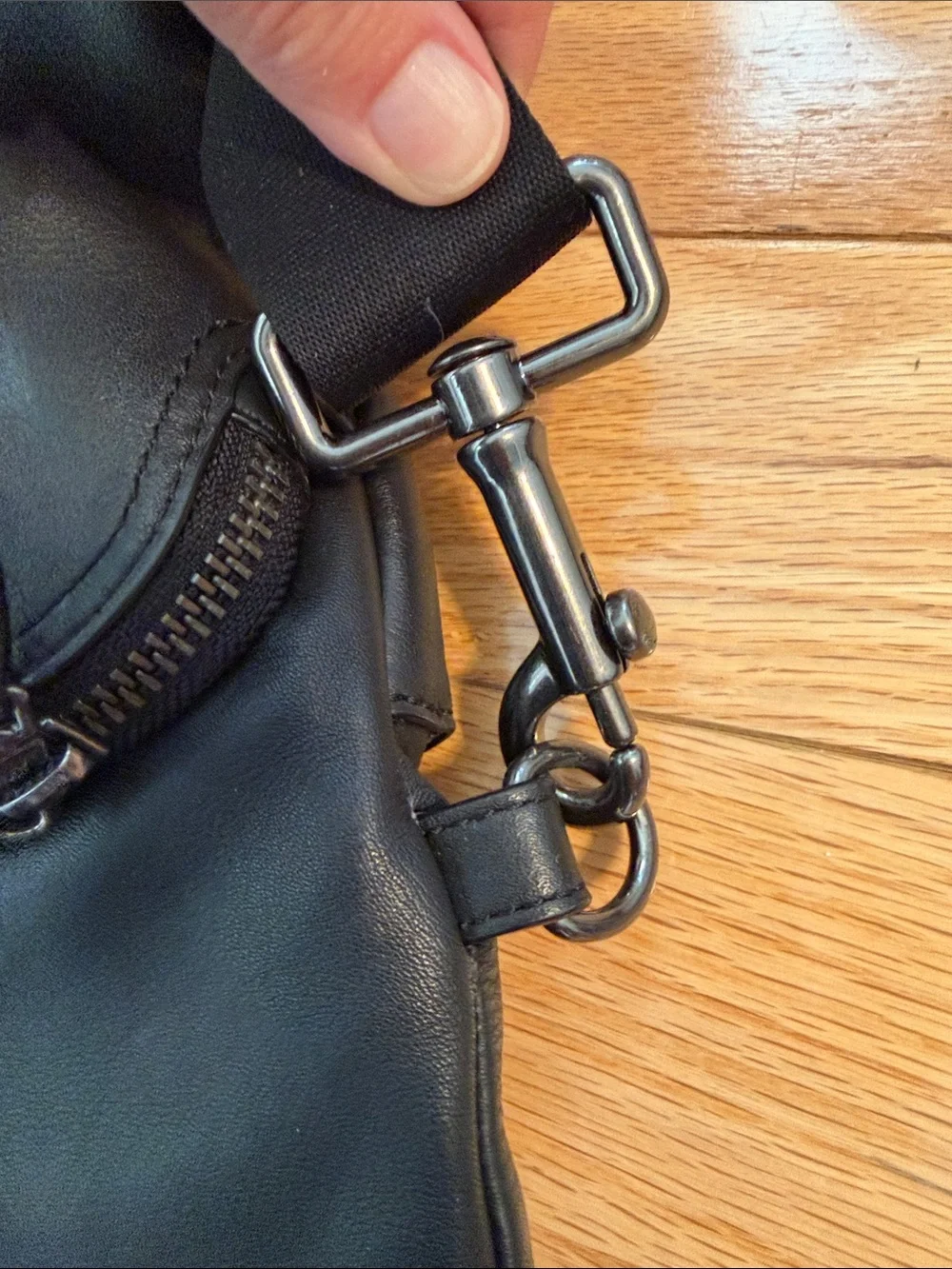 Coach Black Leather Convertible Laptop Tote/Messenger Bag with Adjustable Strap